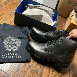 Vince Camuto Men’s Lace-Up Black Leather Combat Boots Size 13 - Brand New